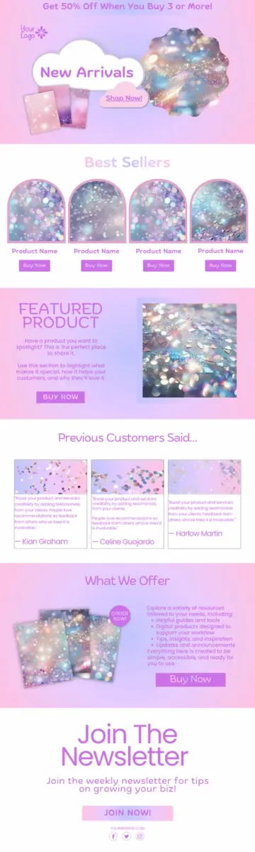 Full Glitter Glow Canva storefront template preview