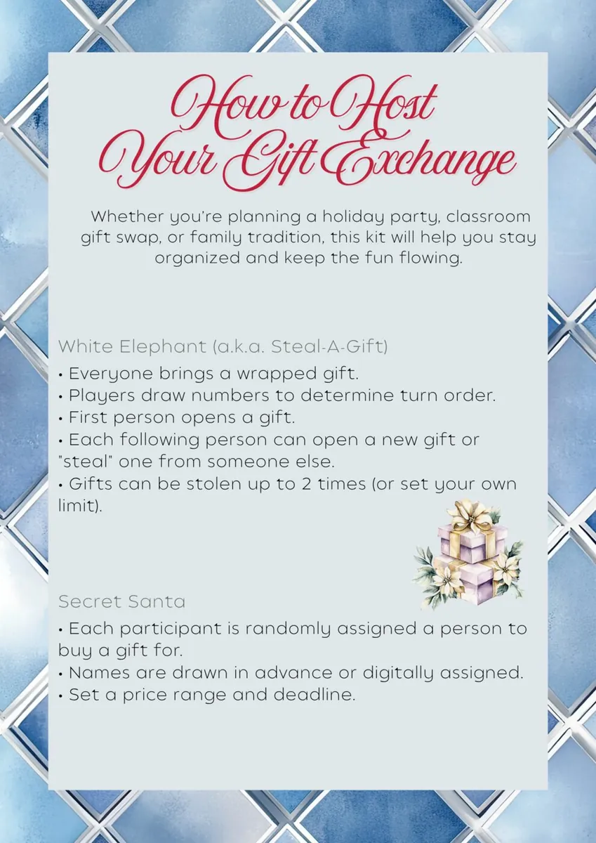 How to Host Your Gift Exchange instruction sheet