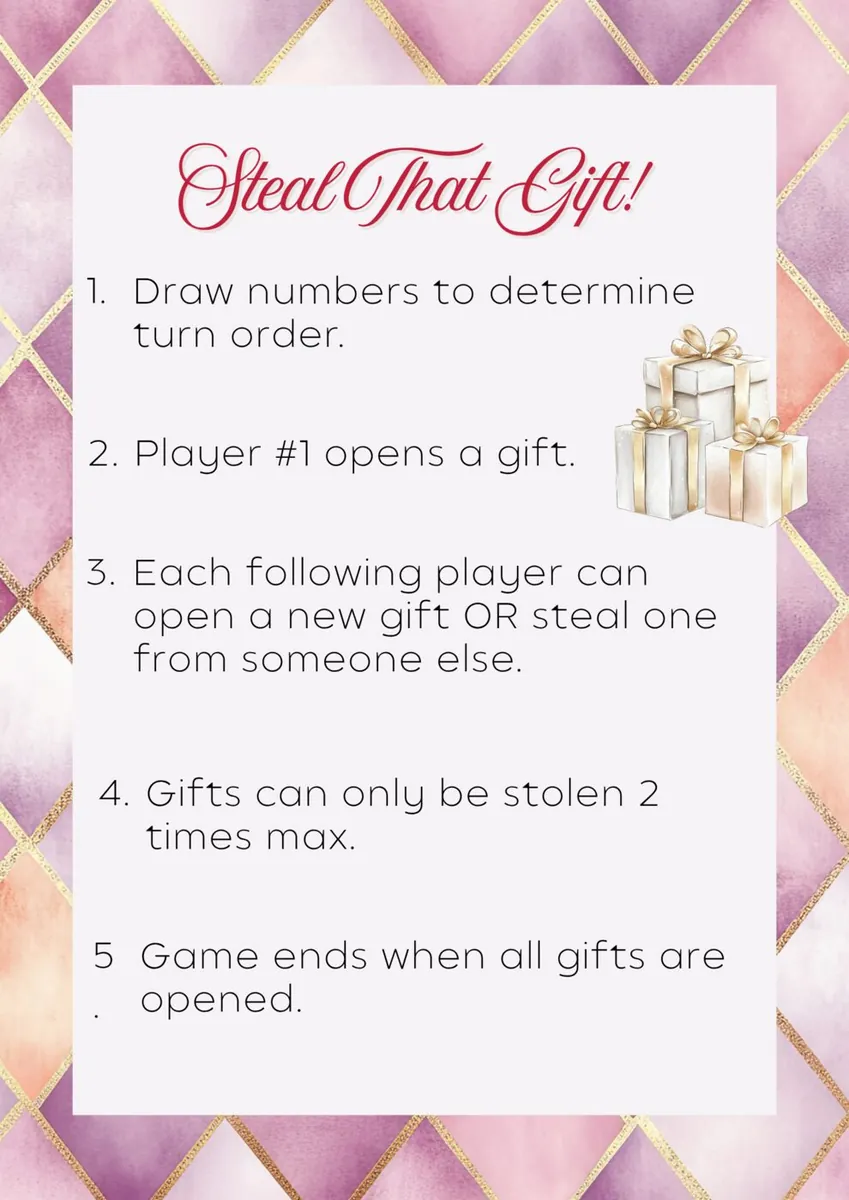 Steal That Gift white elephant game direction poster