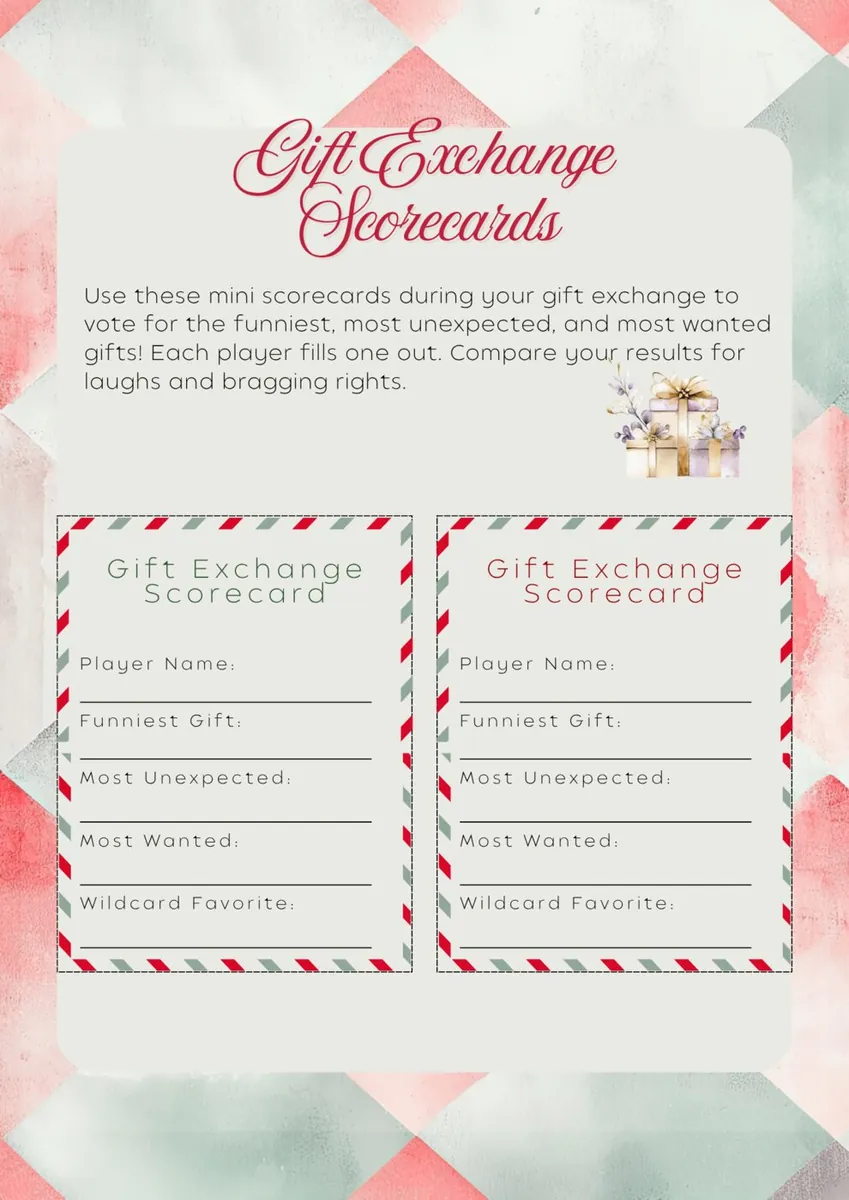 Printable gift exchange scorecards