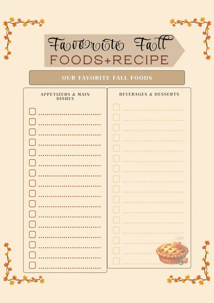 Favourite fall foods and recipe keeper page