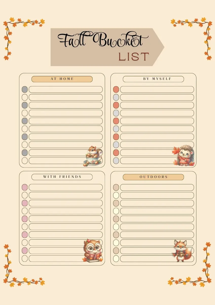 Editable fall bucket list page from Cozy Season Chronicles