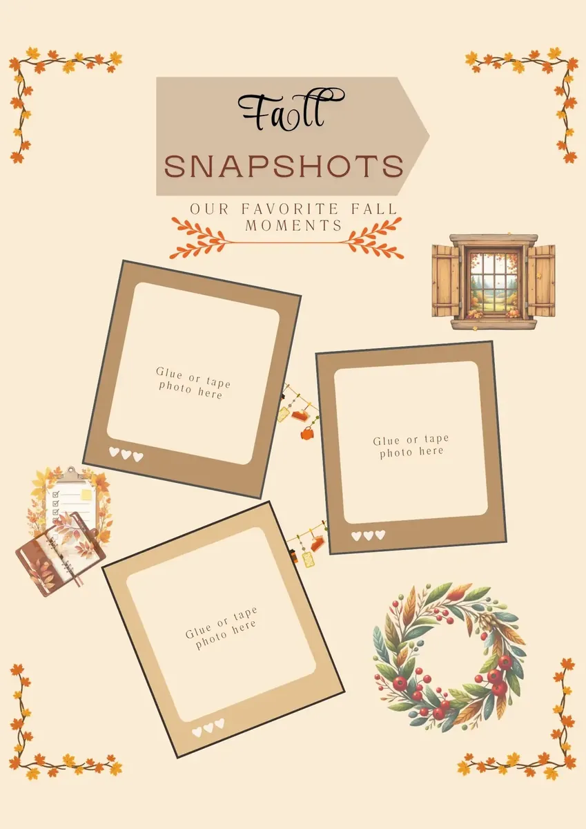 Printable fall snapshots page with spaces for physical photographs