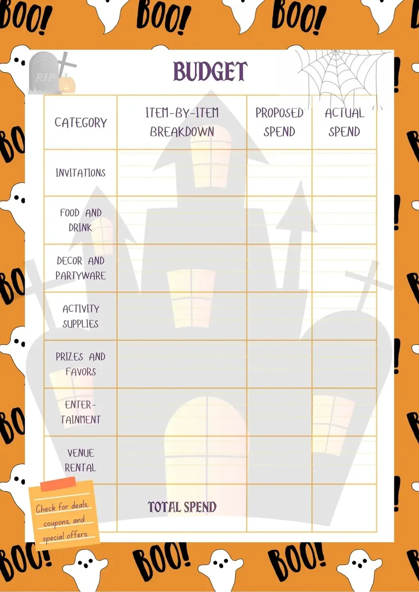 Halloween party budget worksheet