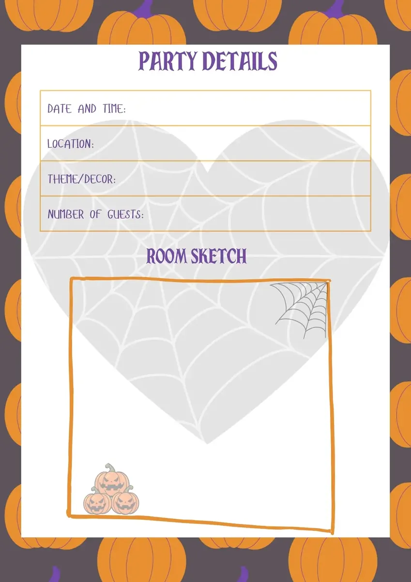 Halloween party details and room-sketch page