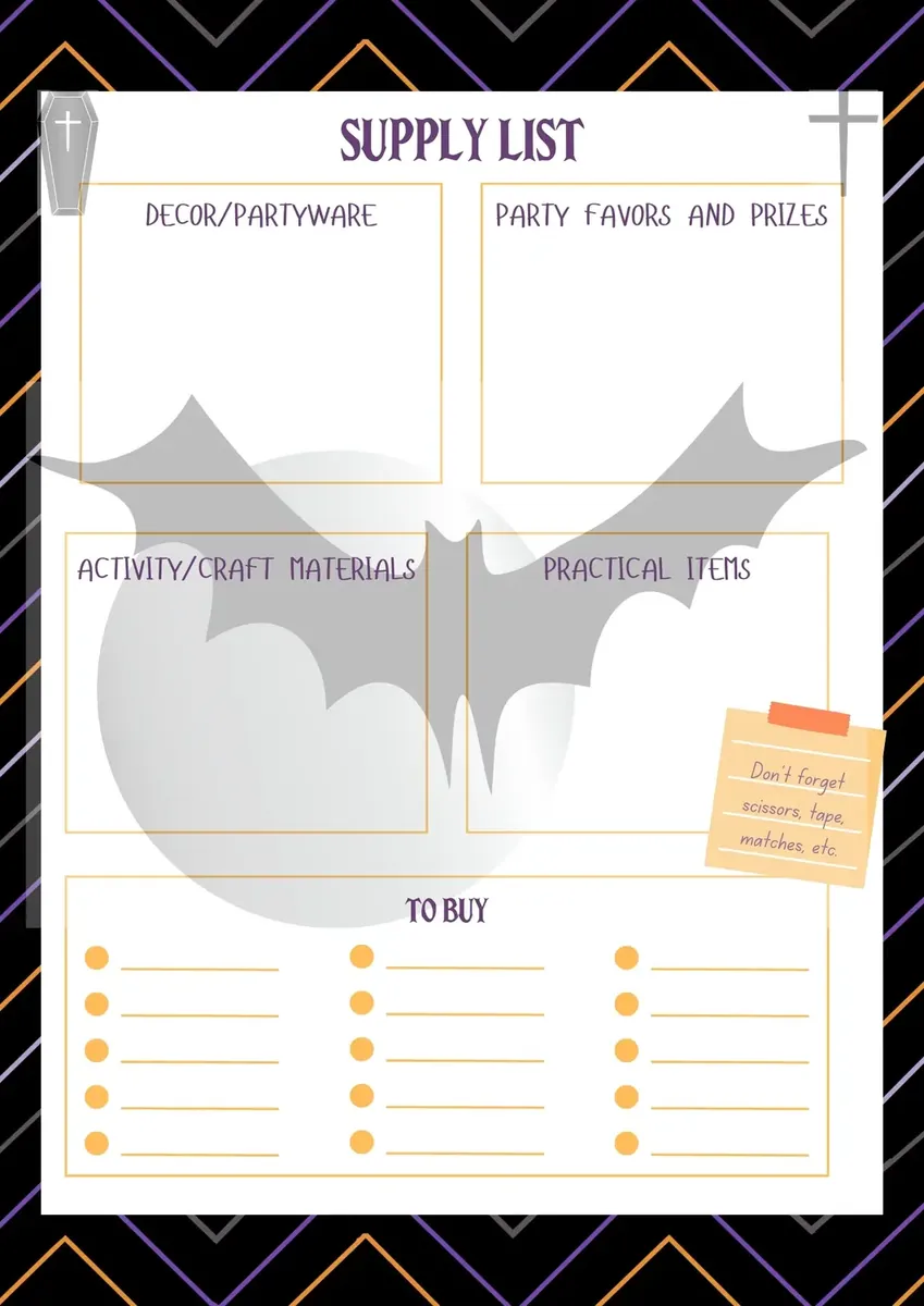 Halloween party supply-list page